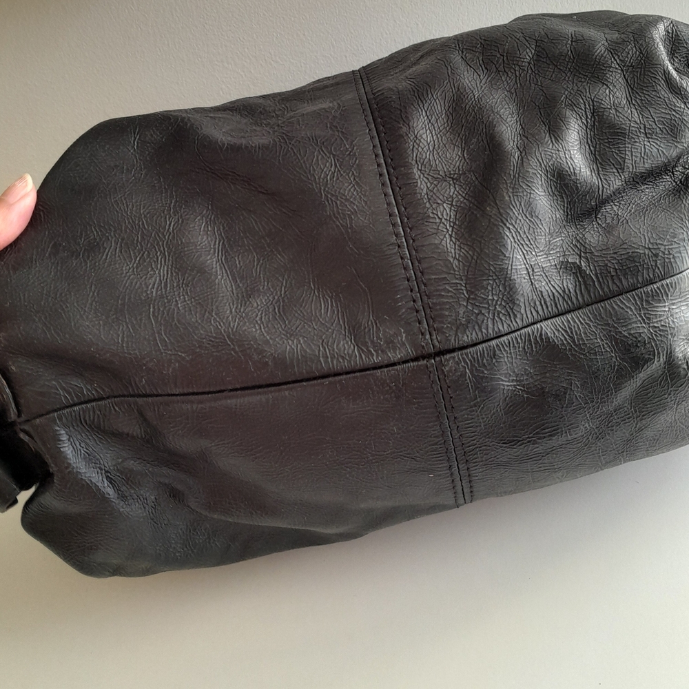 Chocolate NYC Pebbled Black Leather Tote Hobo Purse Bag - Picture 3 of 9
